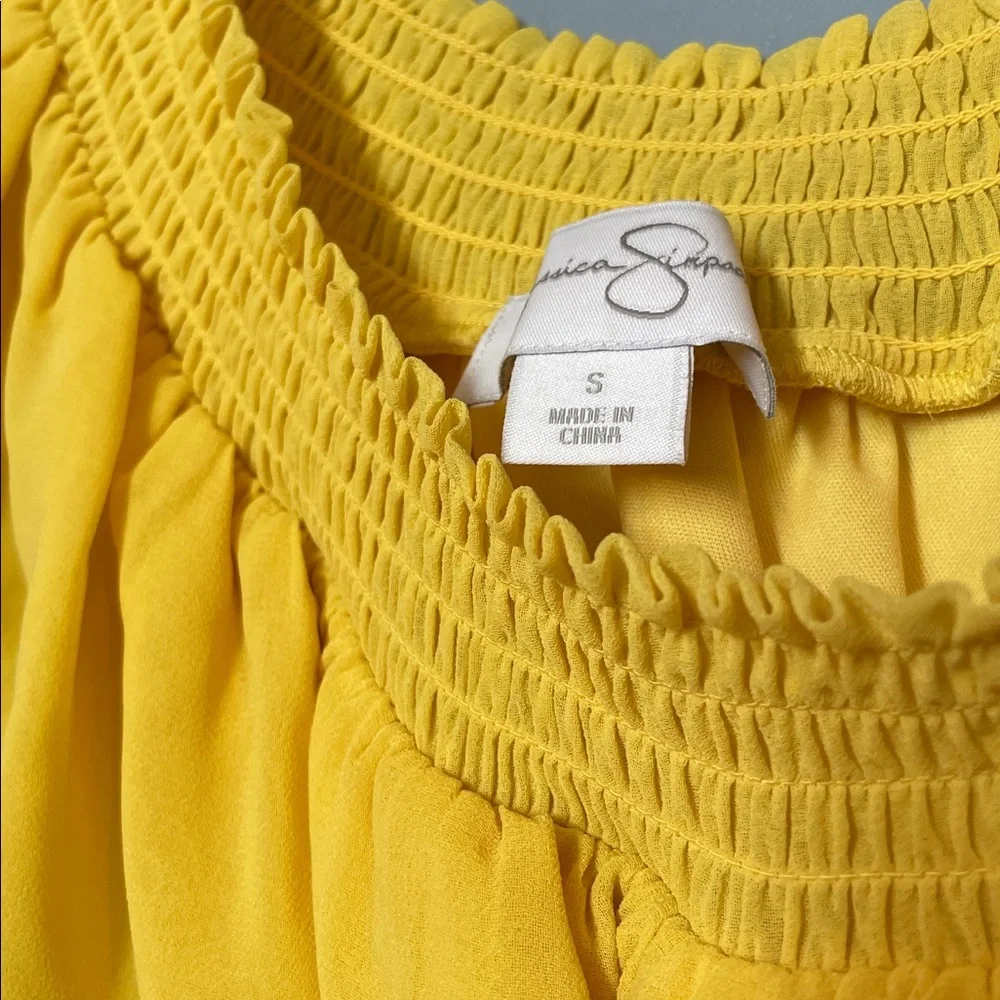 Jessica Simpson Yellow One-Shoulder Ruffle Dress Asymmetrical small